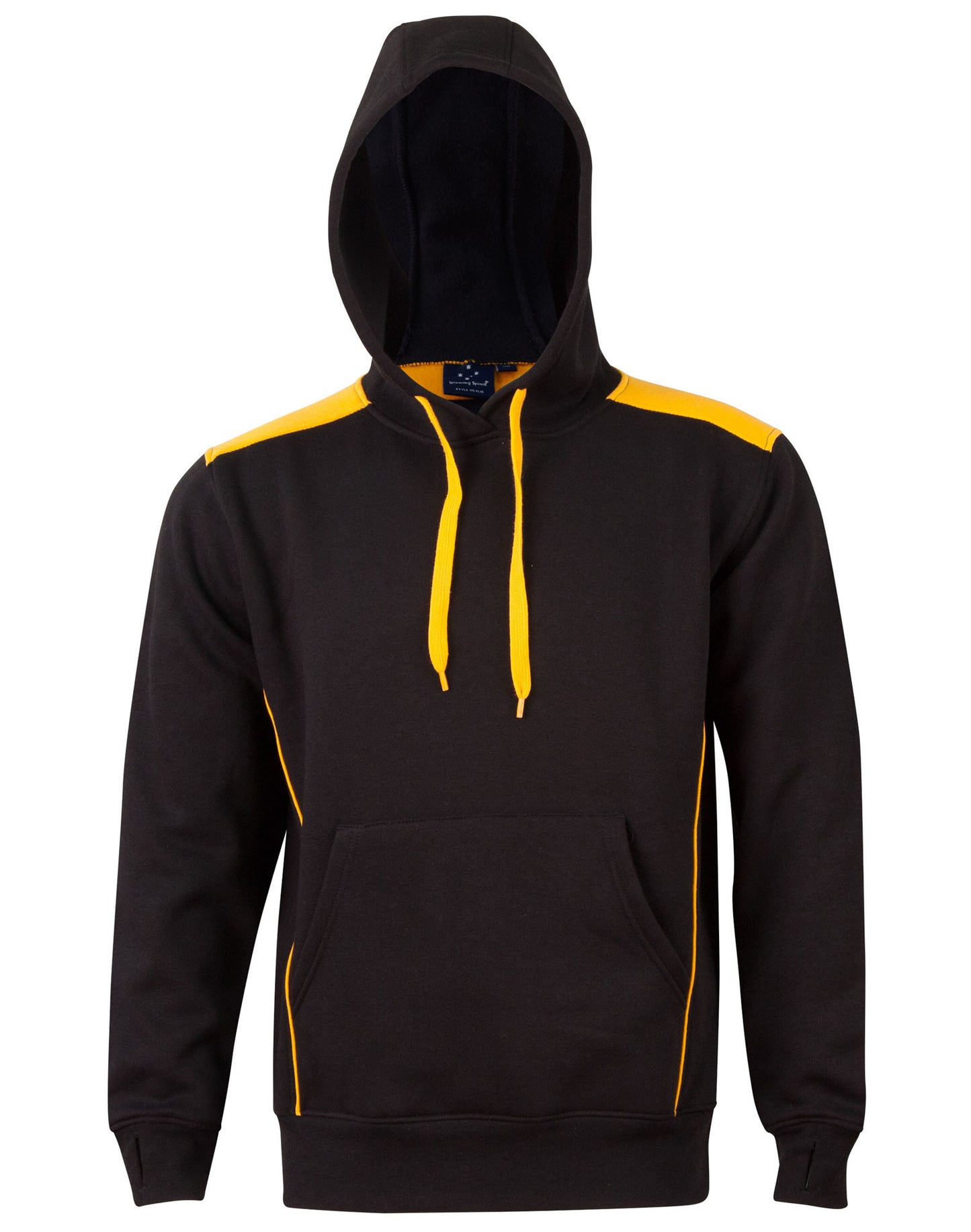 Adult's Kangaroo Pocket Contrast Hoodie - Black/Gold