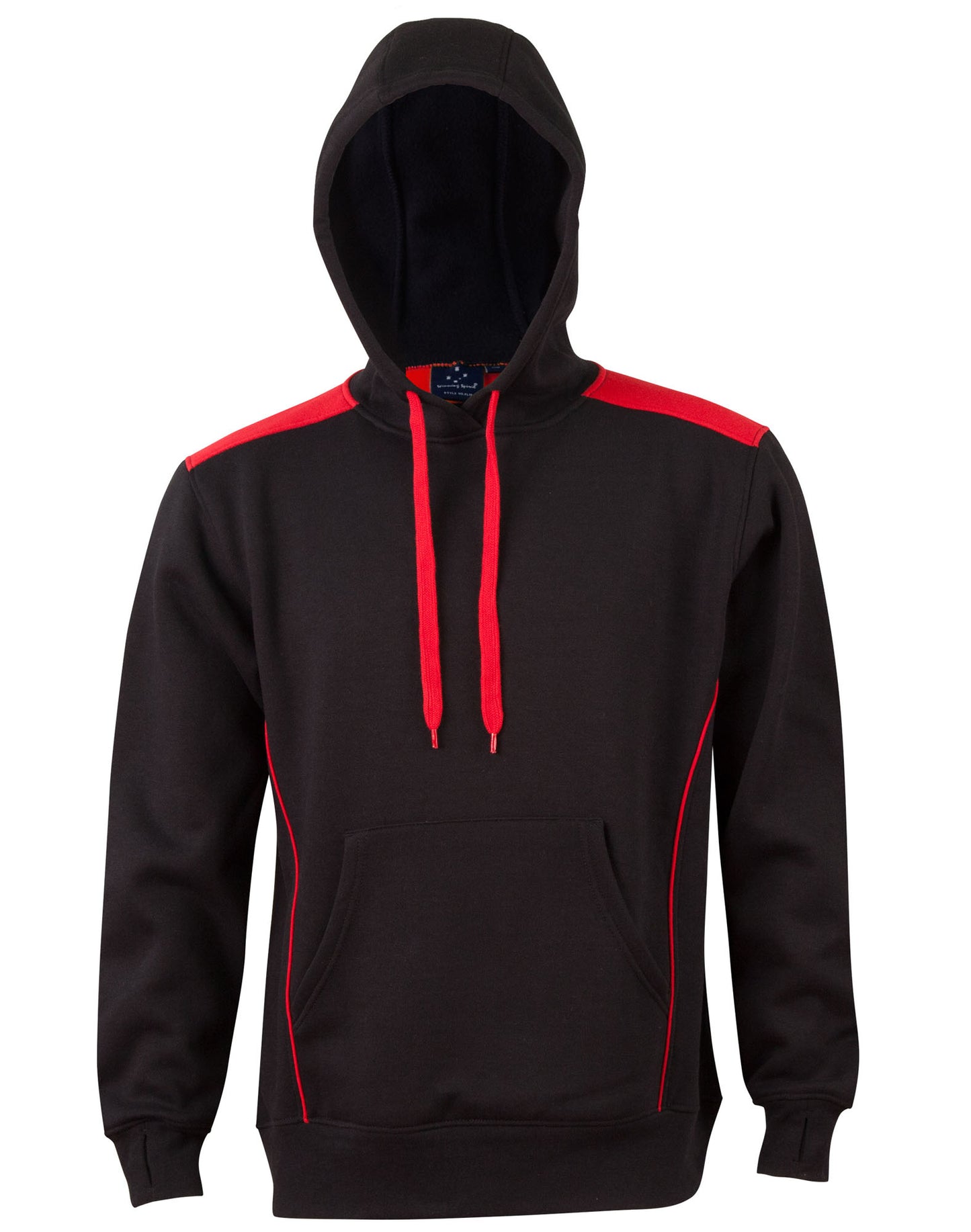 Adult's Kangaroo Pocket Contrast Hoodie - Black/Red
