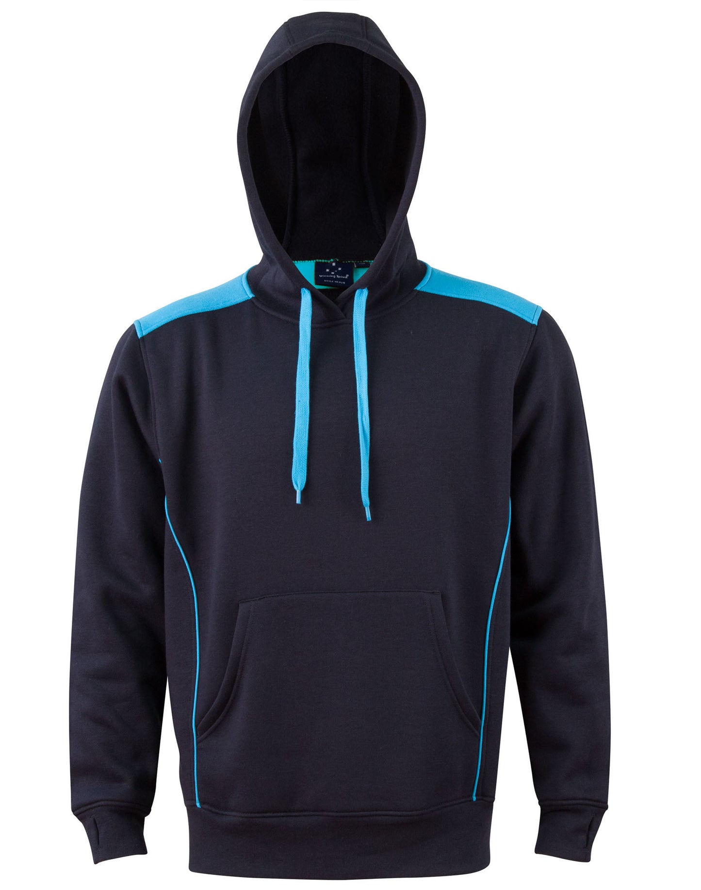 Adult's Kangaroo Pocket Contrast Hoodie - Navy/Aqua Blue