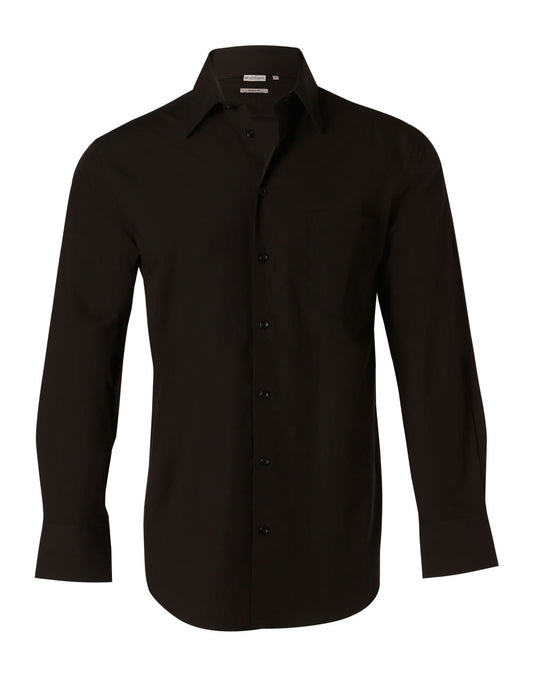 Men's Cotton/Poly Stretch L/S Shirt - Black