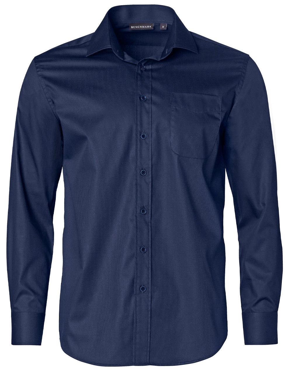 Men's Dobby Striped Taped L/S Shirt - Navy