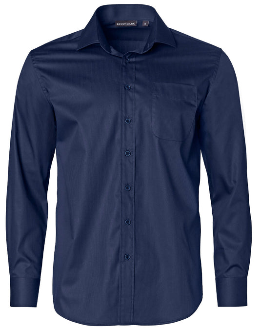 Men's Dobby Striped Taped L/S Shirt - Navy