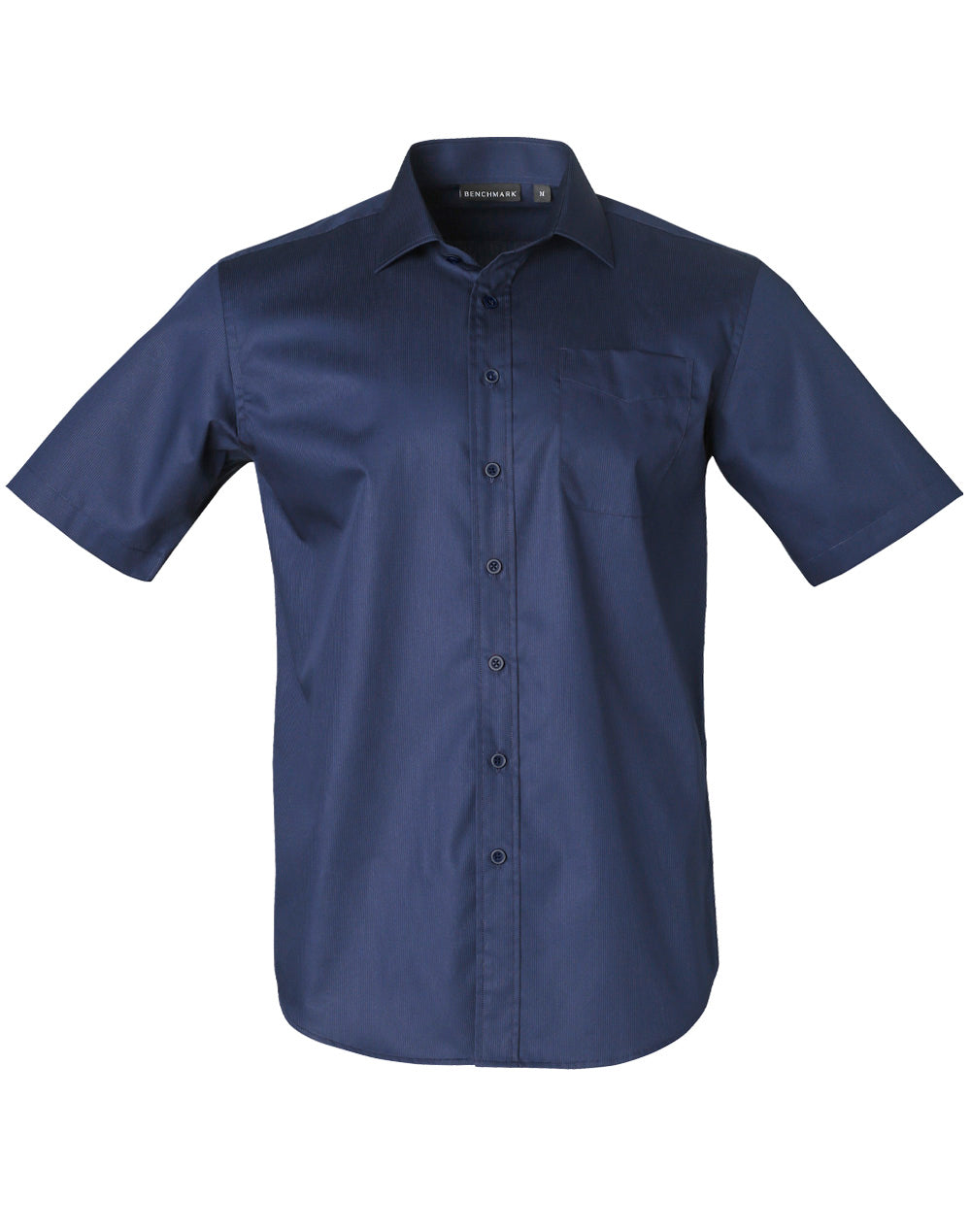 Men's Dobby Striped Taped S/S Shirt - Navy