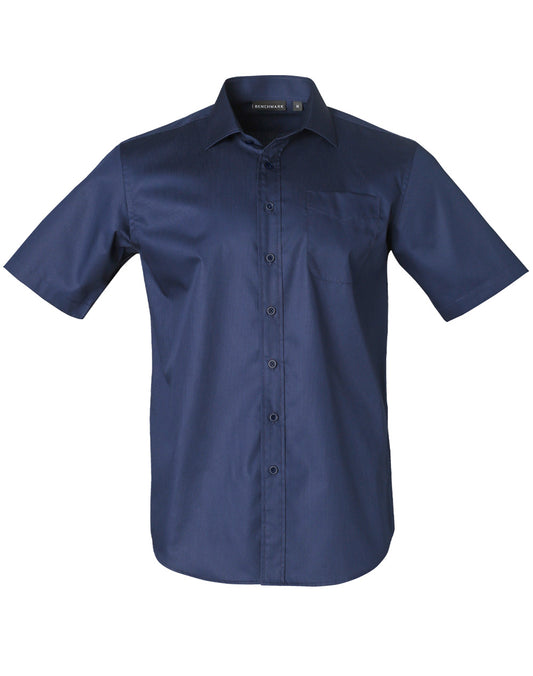 Men's Dobby Striped Taped S/S Shirt - Navy