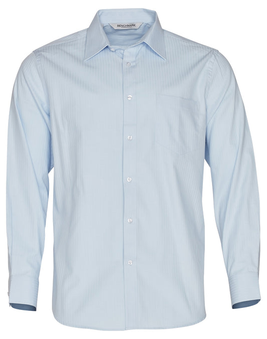 Men's Mini Herringbone Long Sleeve Shirt - Pale Blue