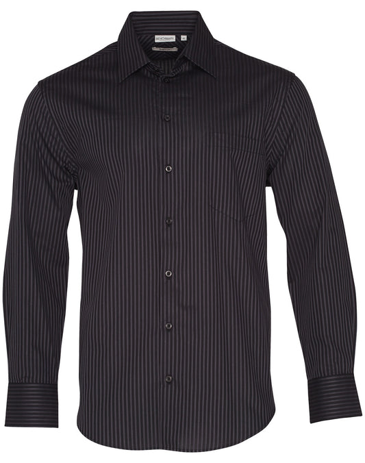 Men's Dobby Stripe Long Sleeve Shirt - Black/Charcoal