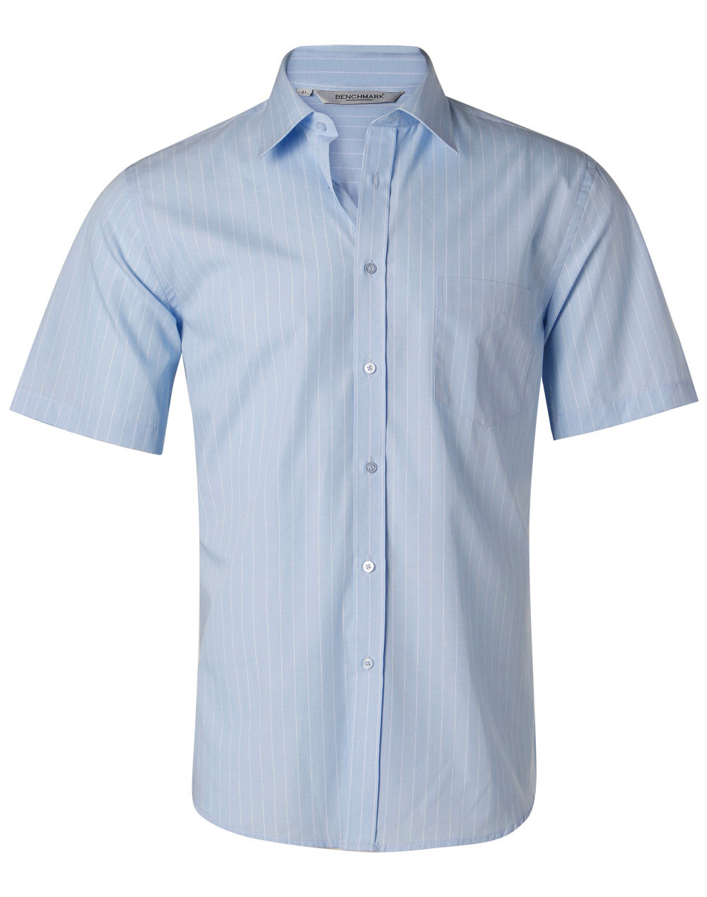 Men's Pin Stripe Short Sleeve Shirt - Blue Chambray/White