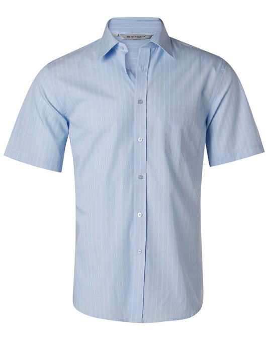 Men's Pin Stripe Short Sleeve Shirt - Blue Chambray/White