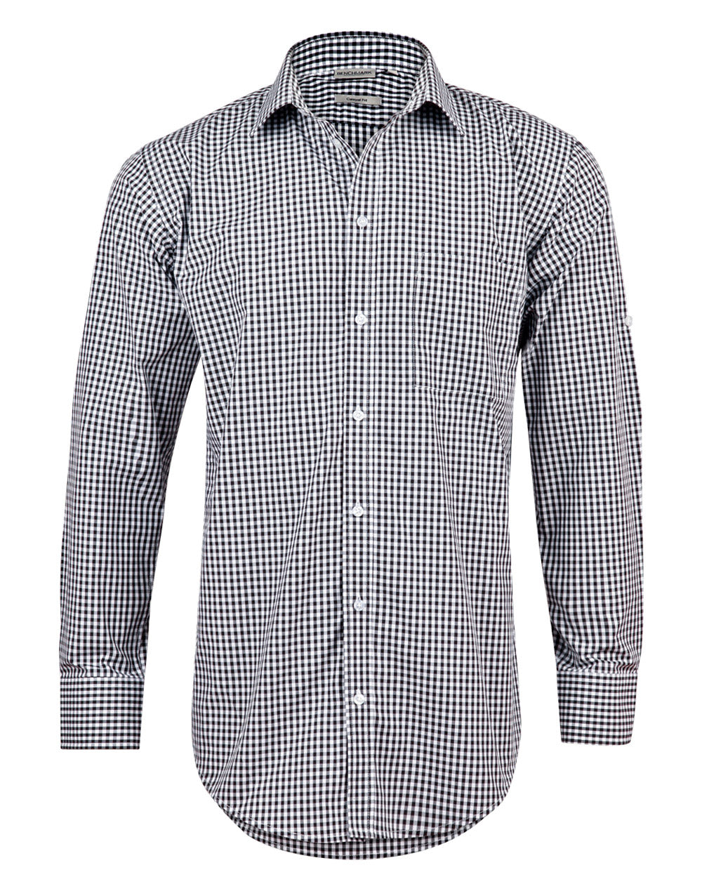 Men's Gingham Check Roll-up L/S Shirt - Black/White