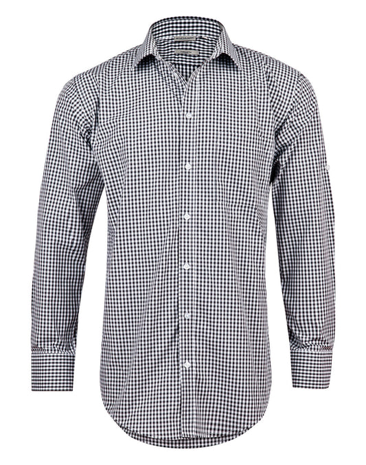 Men's Gingham Check Roll-up L/S Shirt - Black/White