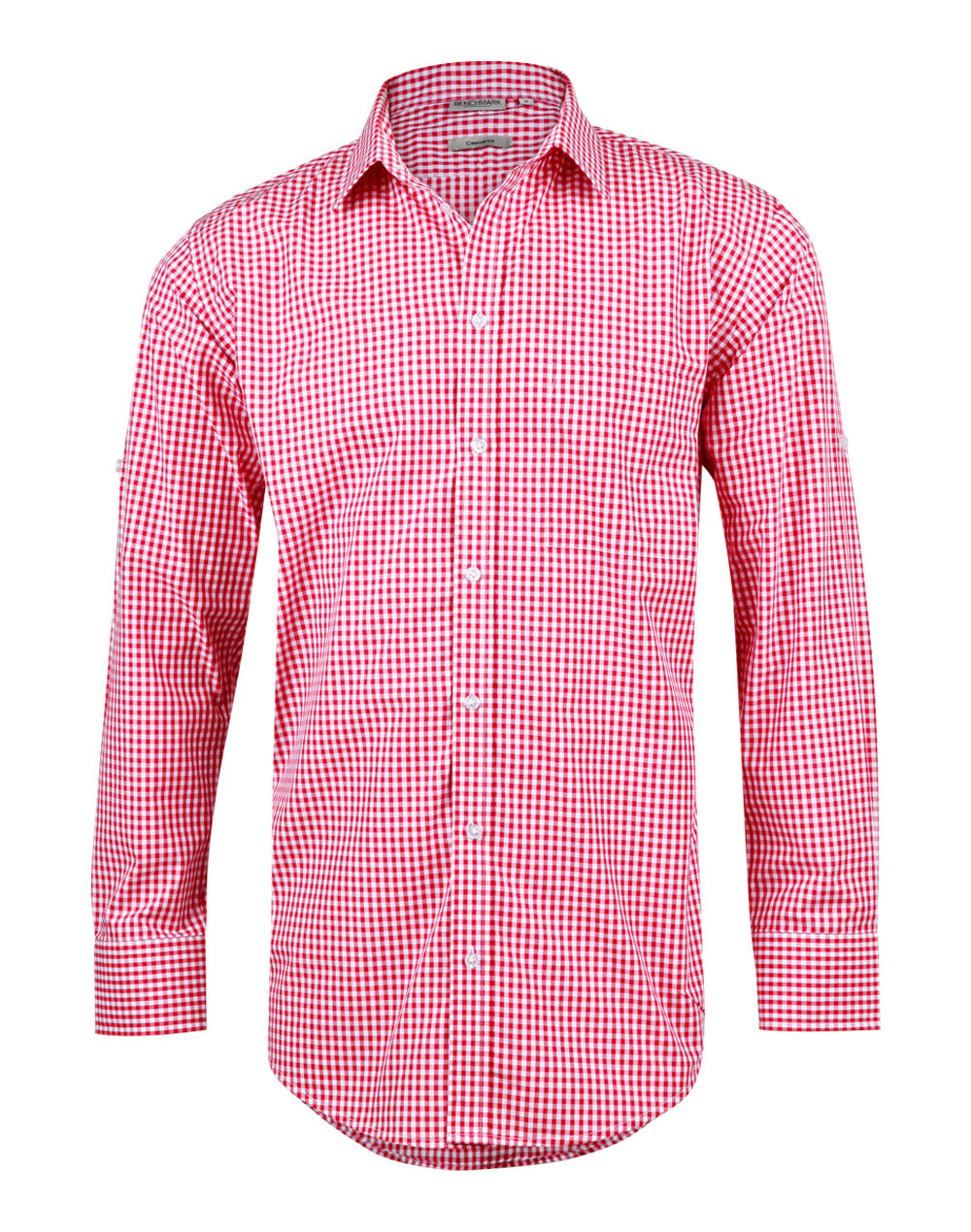 Men's Gingham Check Roll-up L/S Shirt - Red/White