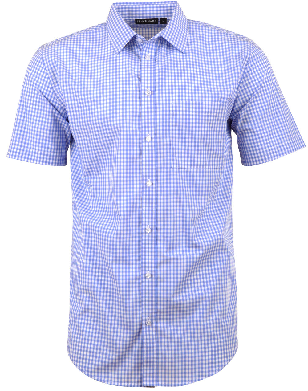 Men's Gingham Check S/S Shirt - Skyblue/White