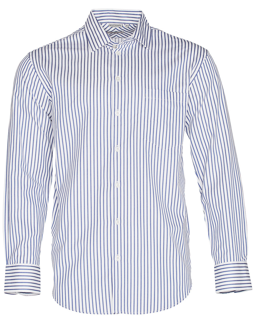 Men’s Sateen Stripe L/S Shirt - White/Cobalt