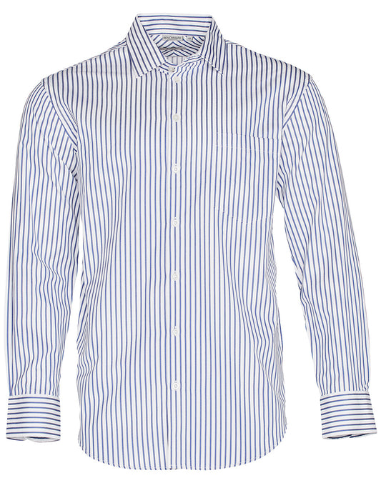 Men’s Sateen Stripe L/S Shirt - White/Cobalt