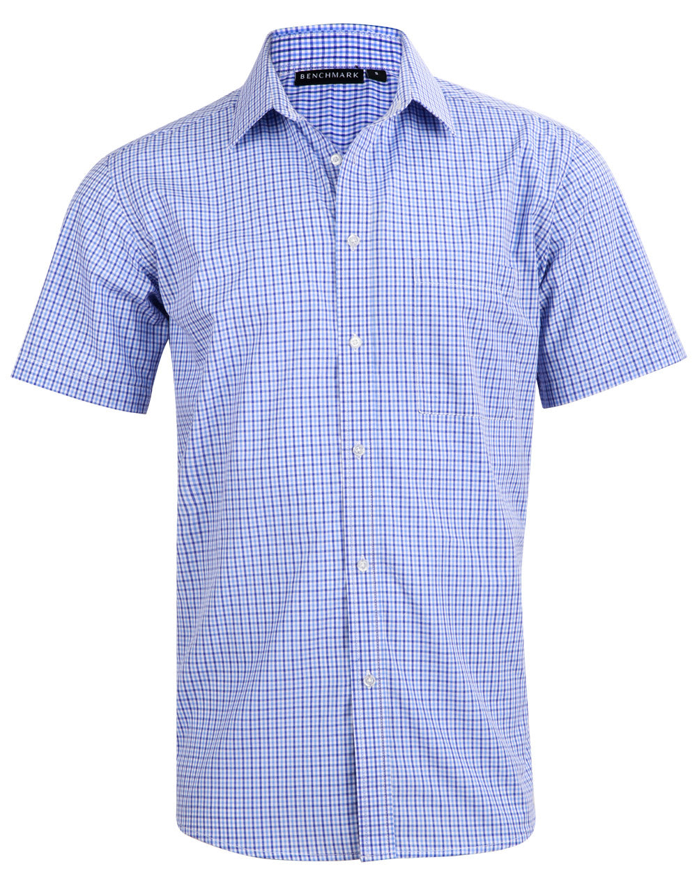 Men's Two Tone Check S/S Shirt - Navy/White/Skyblue