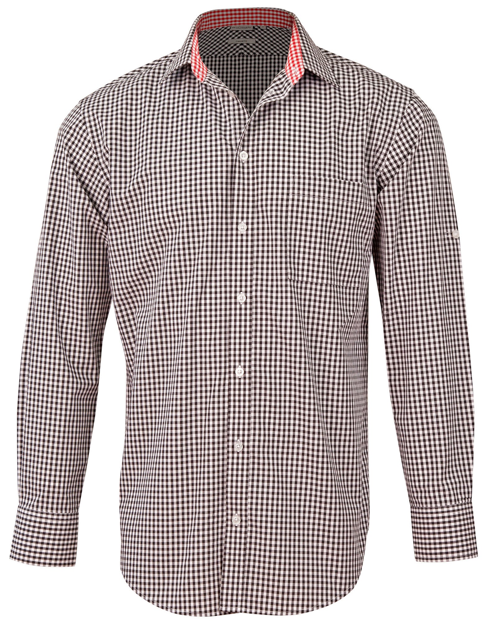 Men's Gingham Check Roll-up L/S Shirt - Black/White
