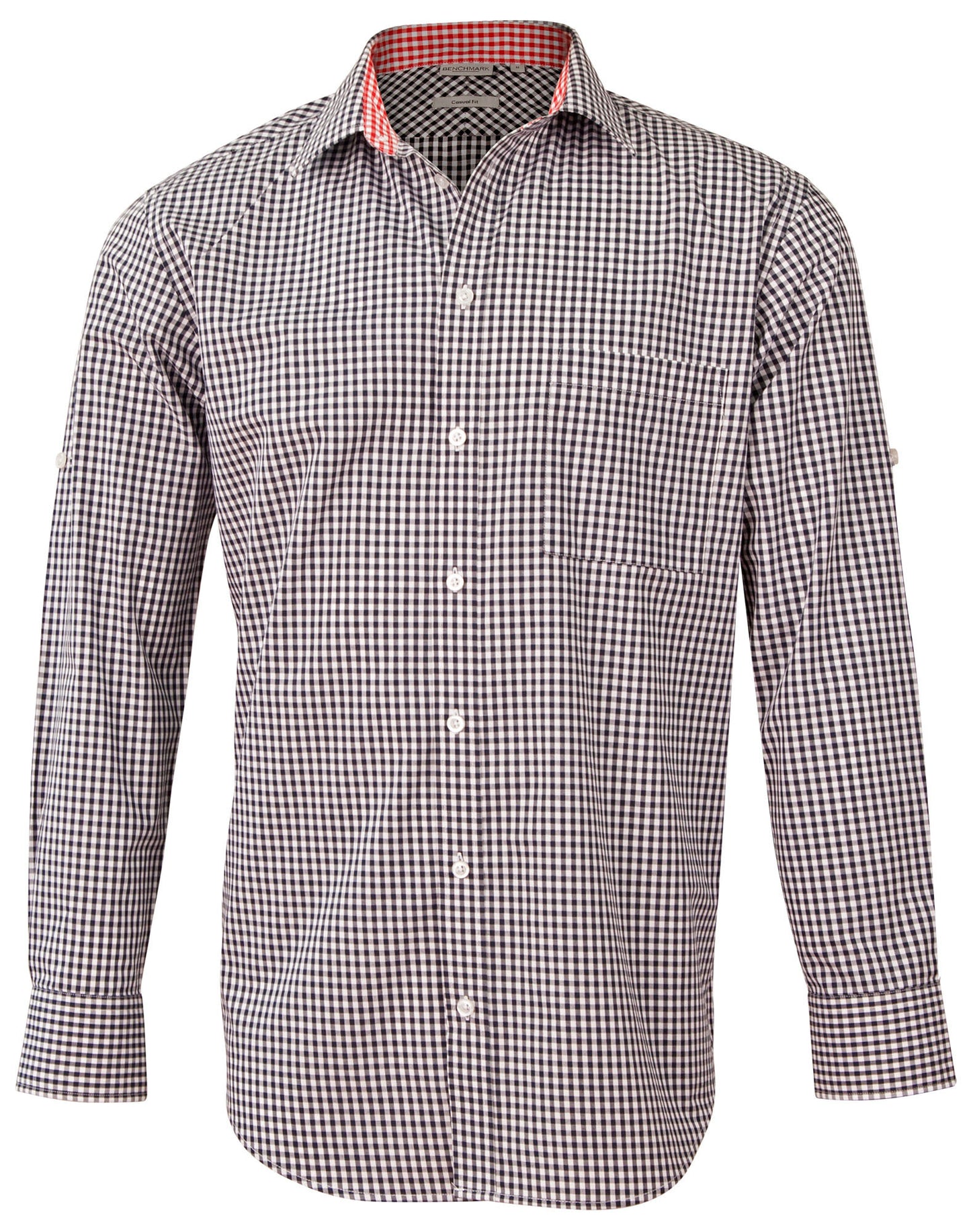 Men's Gingham Check Roll-up L/S Shirt - Navy/White