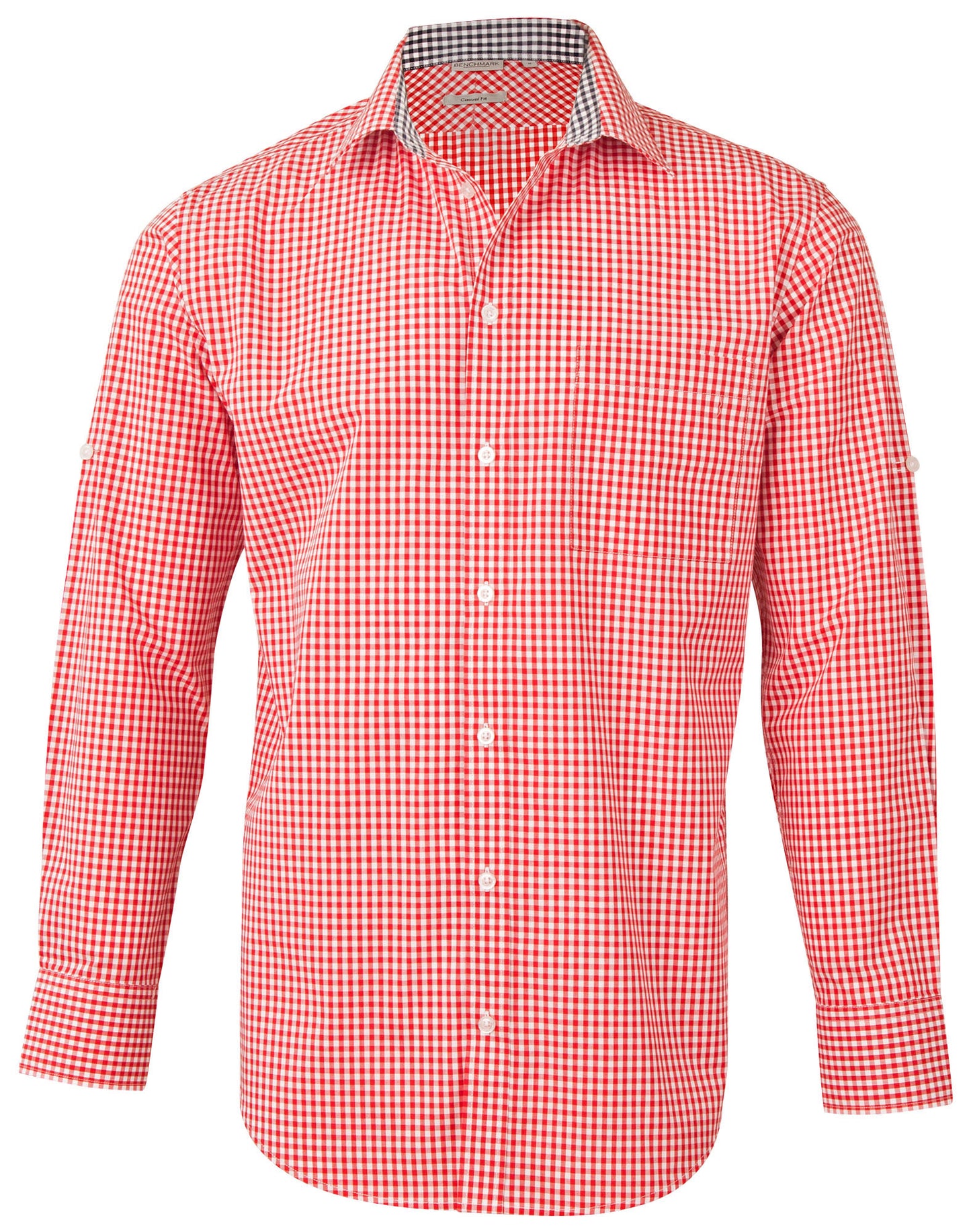 Men's Gingham Check Roll-up L/S Shirt - Red/White