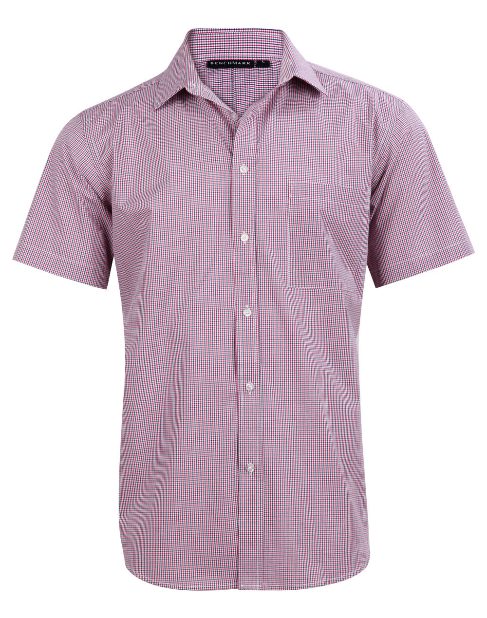 Men's Two Tone Mini Check S/S Shirt - Black/White/Red