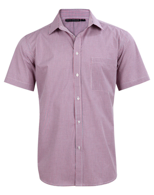 Men's Two Tone Mini Check S/S Shirt - Black/White/Red
