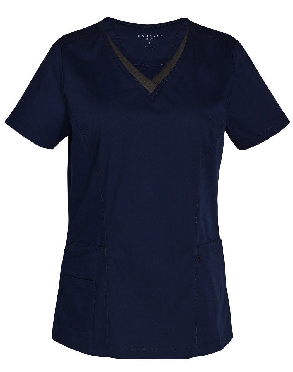 Ladies' Contrast Colour S/S Scrub Top - Navy/Charcoal