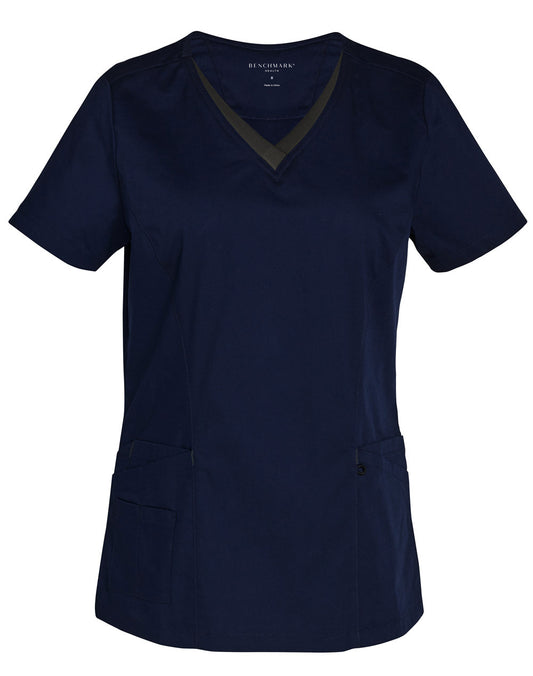 Ladies' Contrast Colour S/S Scrub Top - Navy/Charcoal