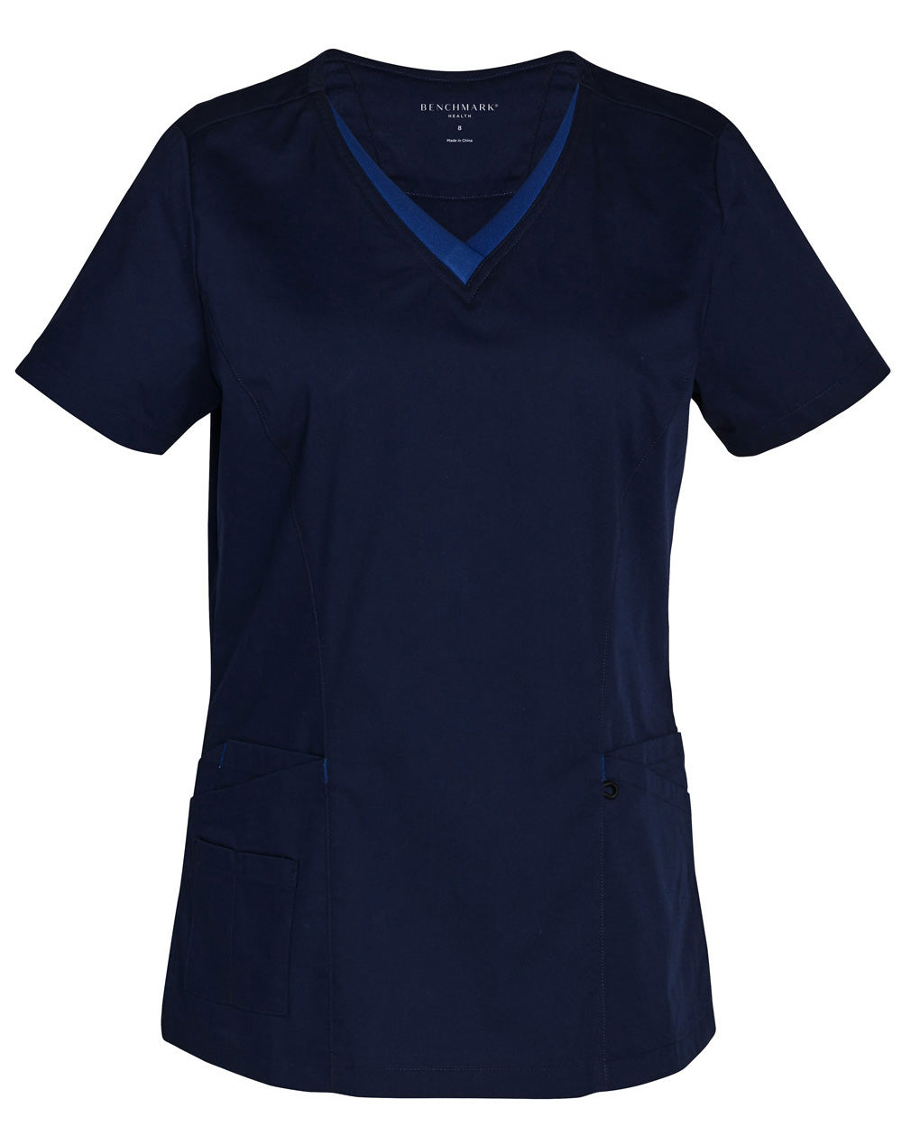 Ladies' Contrast Colour S/S Scrub Top - Navy/Royal