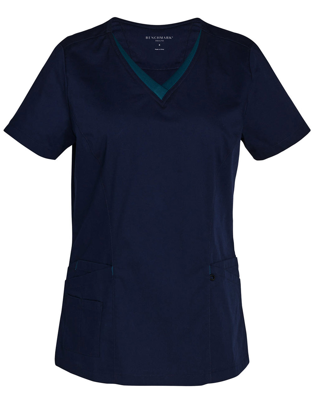 Ladies' Contrast Colour S/S Scrub Top - Navy/Teal