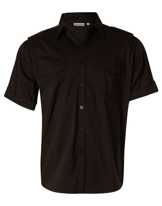 Men's Short Sleeve Military Shirt - Black