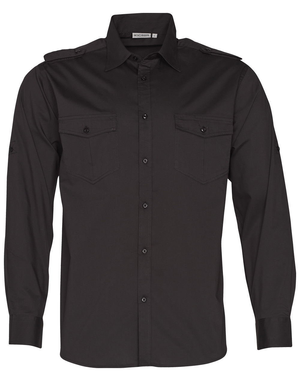 Men's Long Sleeve Military Shirt - Black
