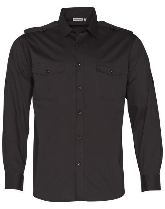 Men's Long Sleeve Military Shirt - Black