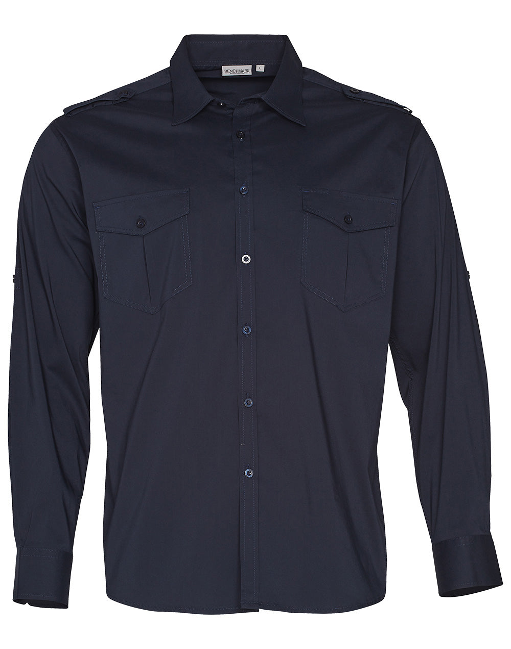 Men's Long Sleeve Military Shirt - Navy