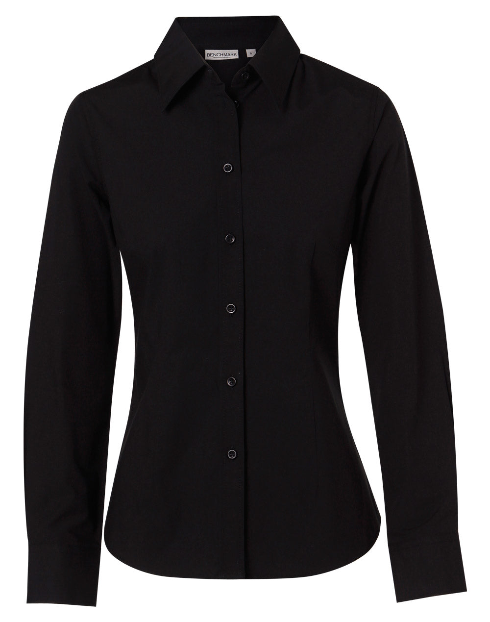Women's Cotton/Poly Stretch L/S Shirt - Black
