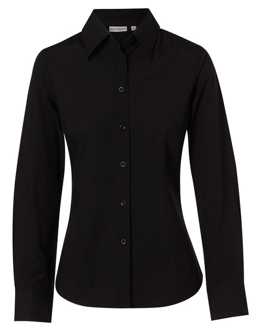 Women's Cotton/Poly Stretch L/S Shirt - Black