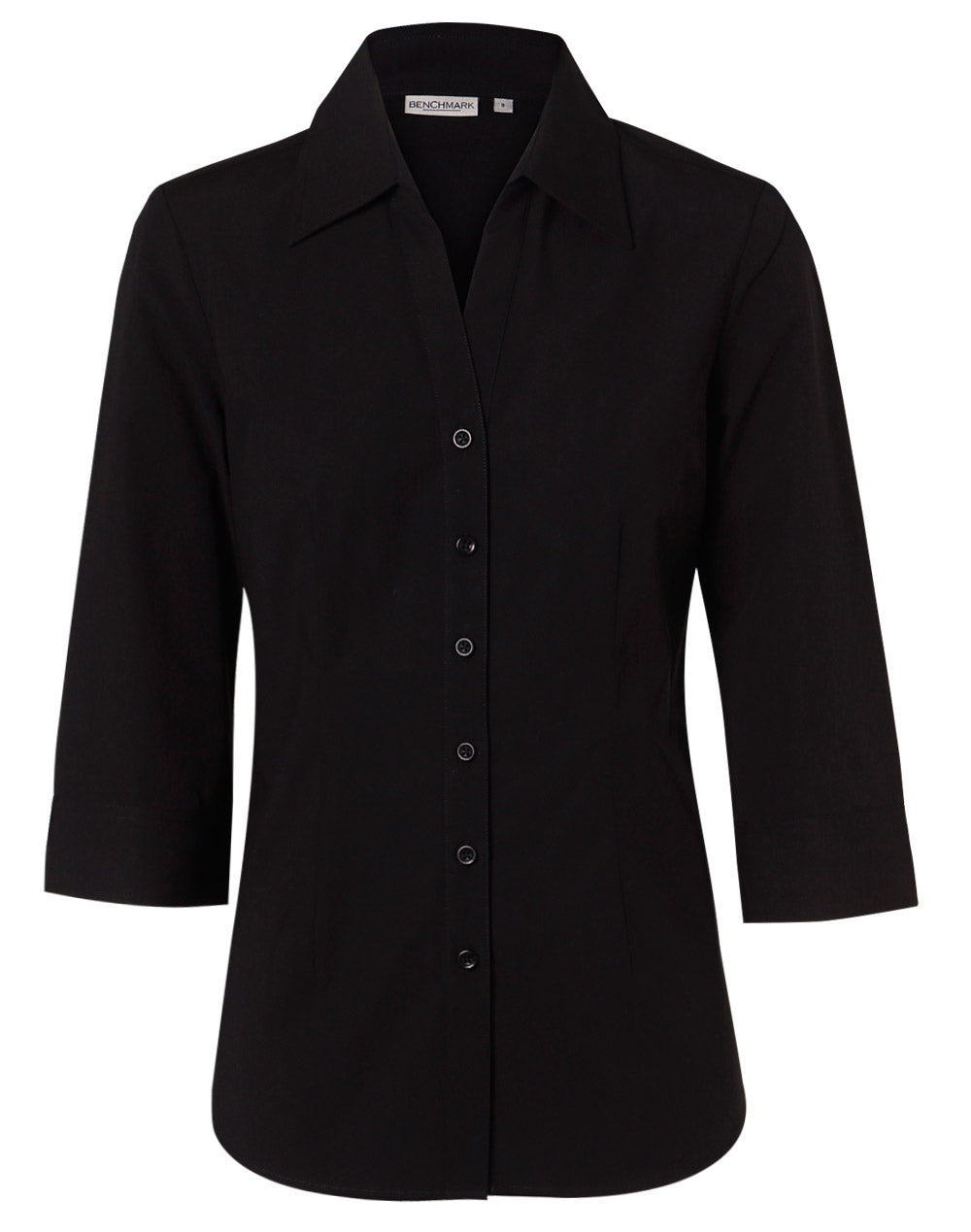 Women's Cotton/Poly Stretch 3/4 Sleeve Shirt - Black