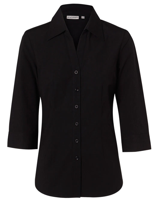 Women's Cotton/Poly Stretch 3/4 Sleeve Shirt - Black