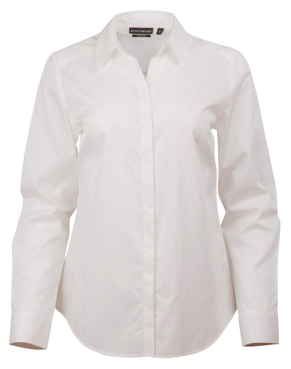 Ladies' Dobby Striped Taped L/S Shirt - White