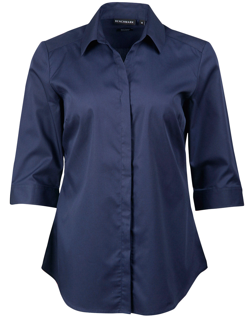 Ladies' Dobby Striped Taped 3/4 Sleeve Shirt - Navy