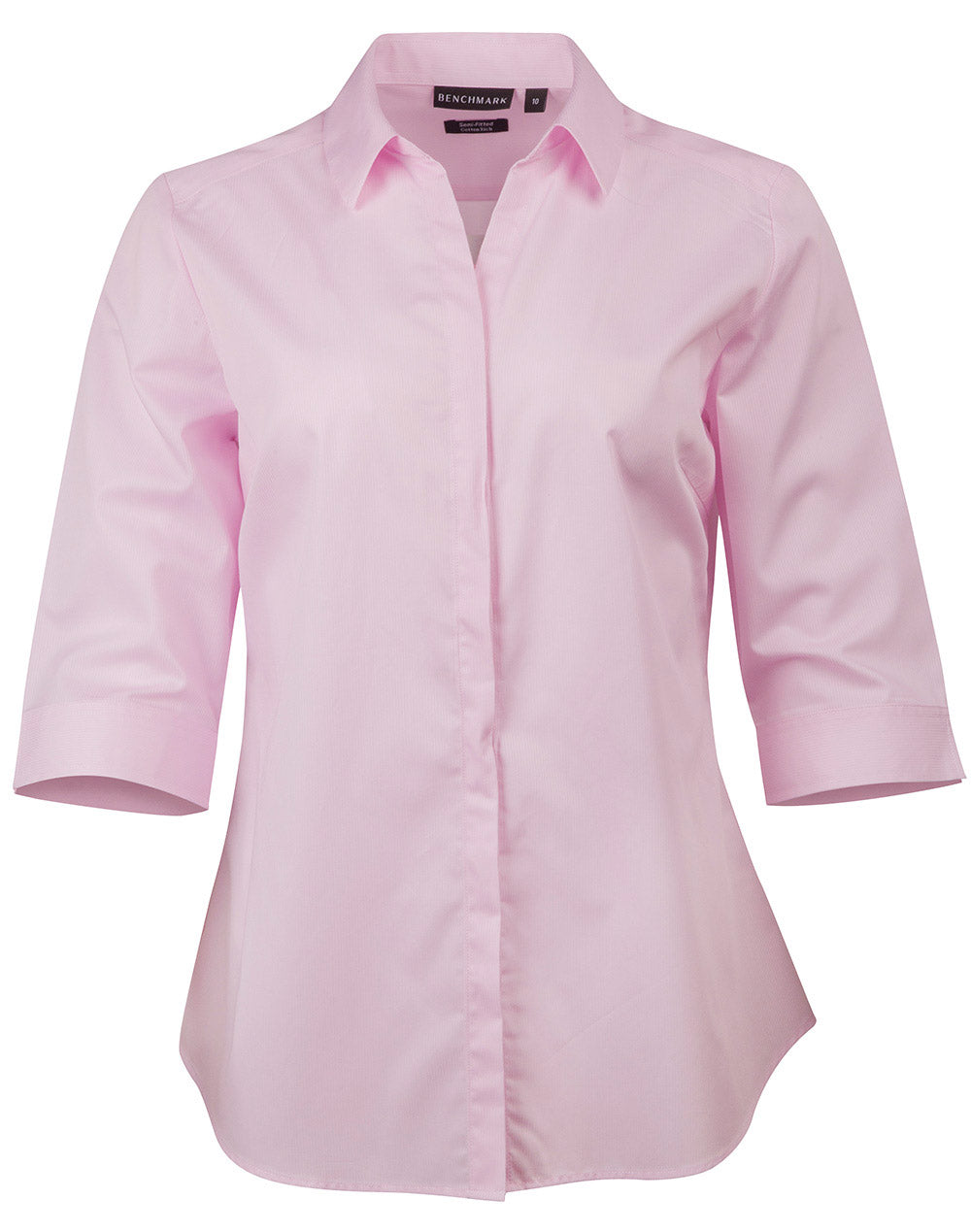 Ladies' Dobby Striped Taped 3/4 Sleeve Shirt - Soft Pink