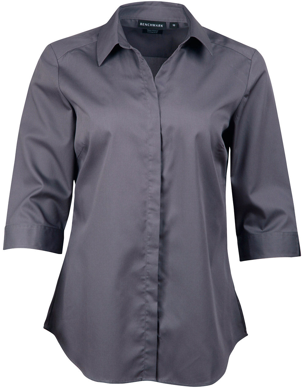 Ladies' Dobby Striped Taped 3/4 Sleeve Shirt - Storm Grey