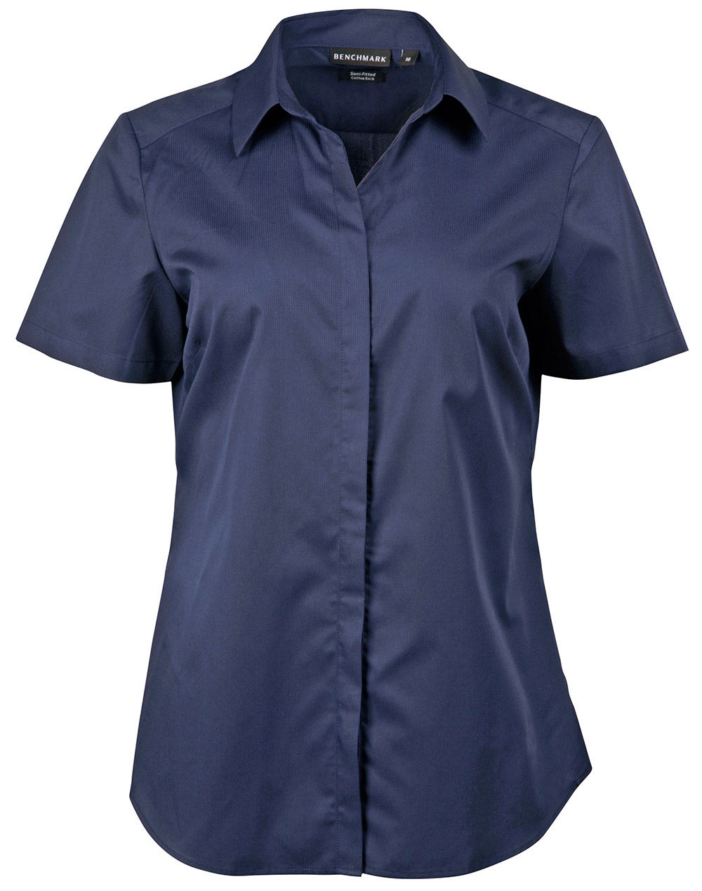 Ladies' Dobby Striped Taped S/S Shirt - Navy