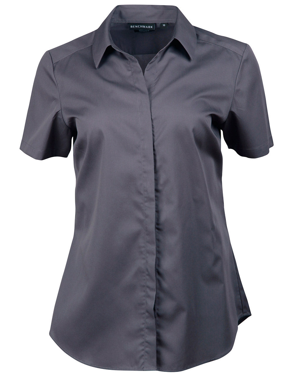 Ladies' Dobby Striped Taped S/S Shirt - Storm Grey