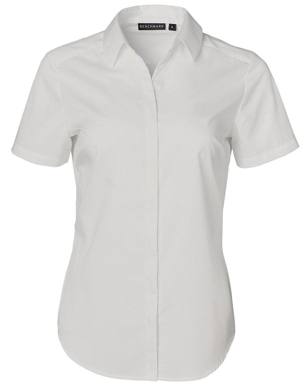 Ladies' Dobby Striped Taped S/S Shirt - White