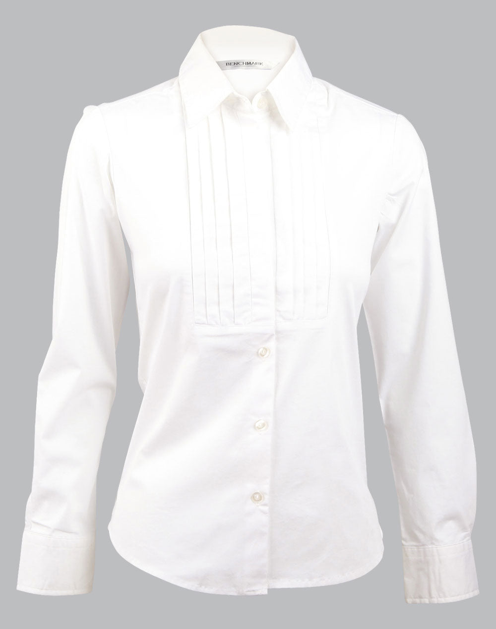 Women's Stretch Tuck Front Long Sleeve Shirt - White