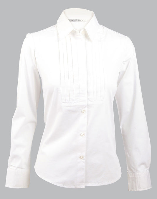 Women's Stretch Tuck Front Long Sleeve Shirt - White