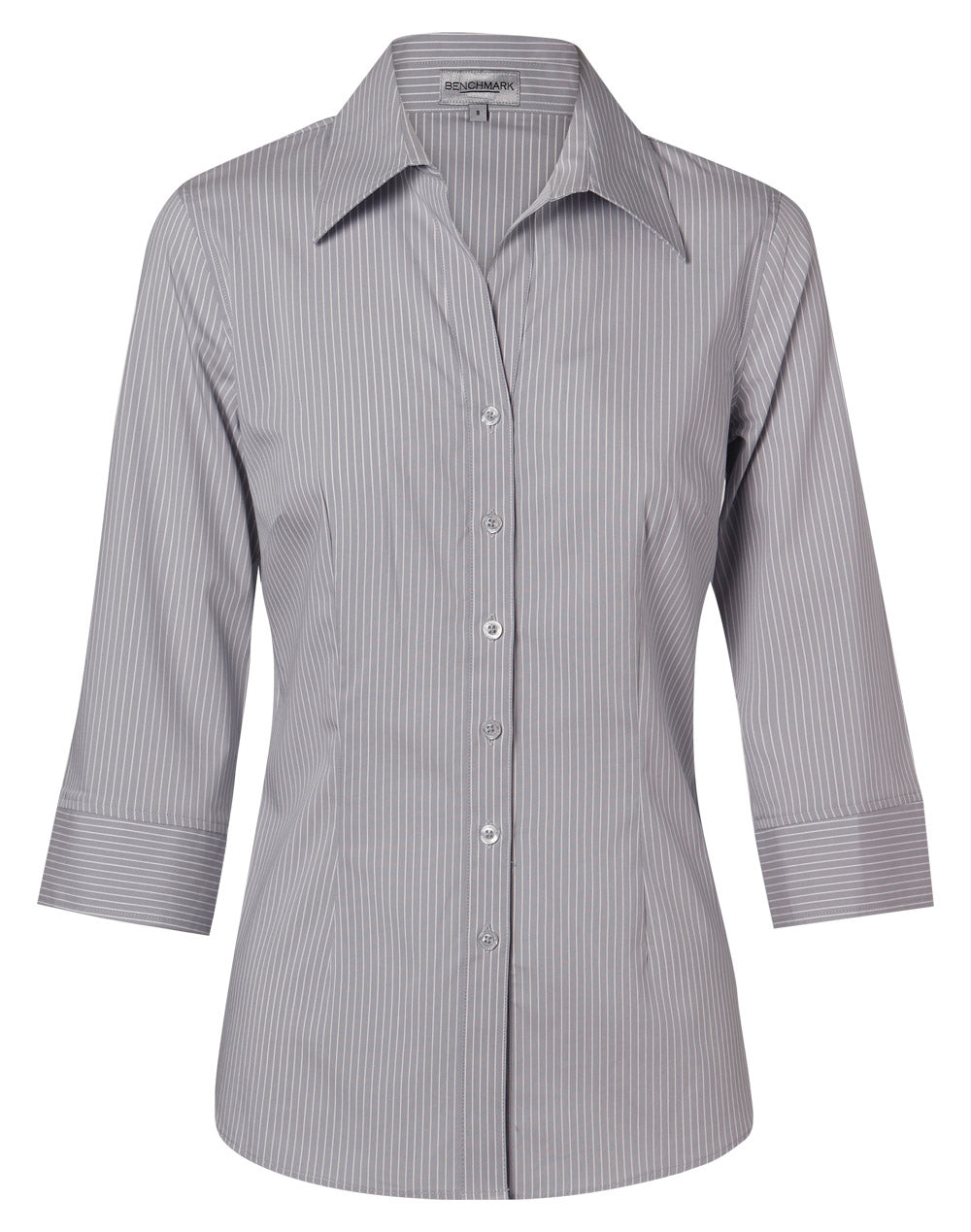 Women's Ticking Stripe 3/4 Sleeve Shirt - Grey/White