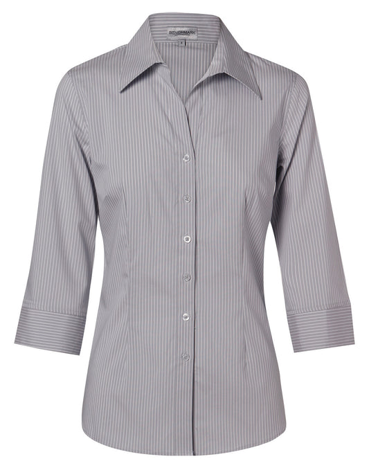 Women's Ticking Stripe 3/4 Sleeve Shirt - Grey/White