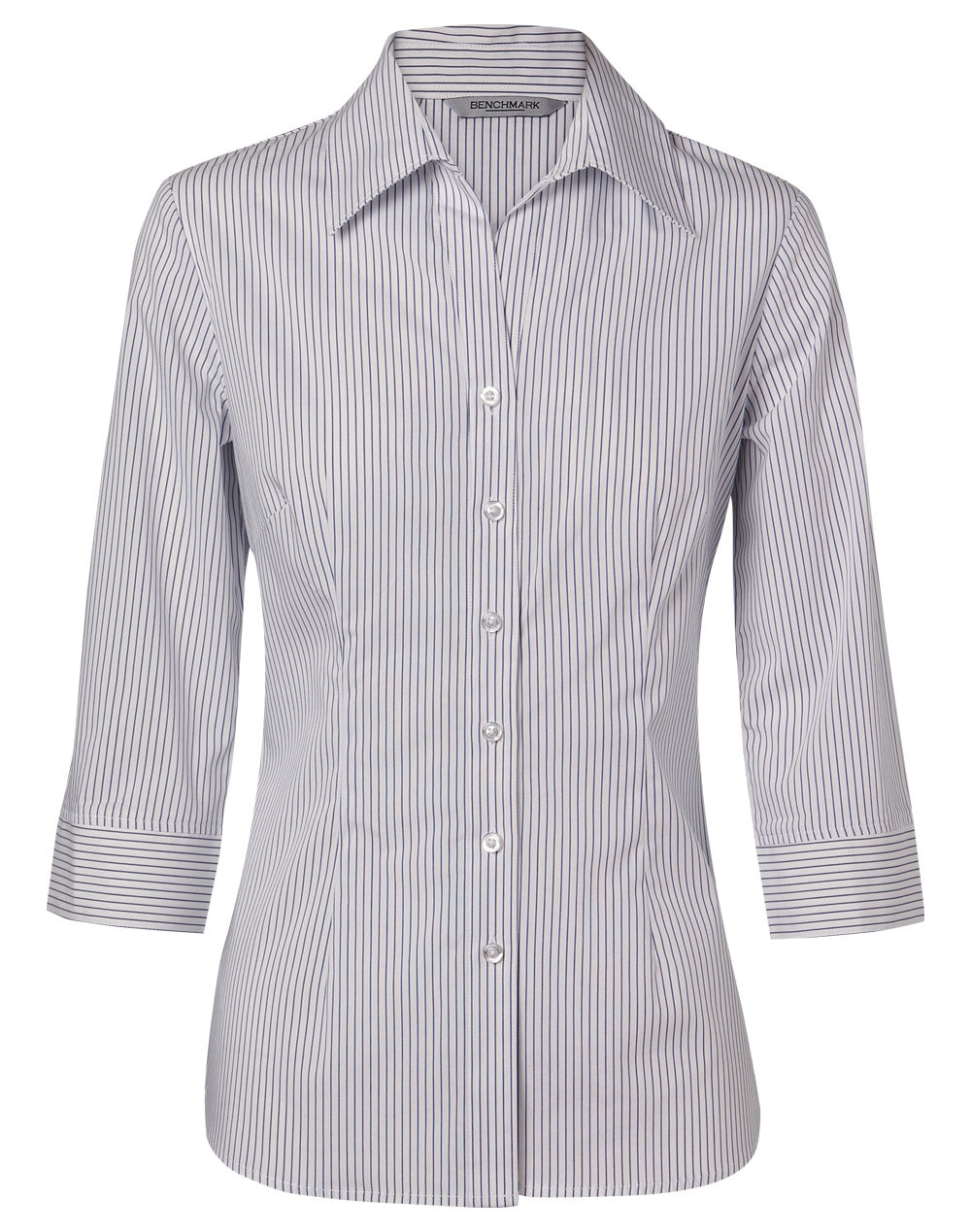 Women's Ticking Stripe 3/4 Sleeve Shirt - White/Blue