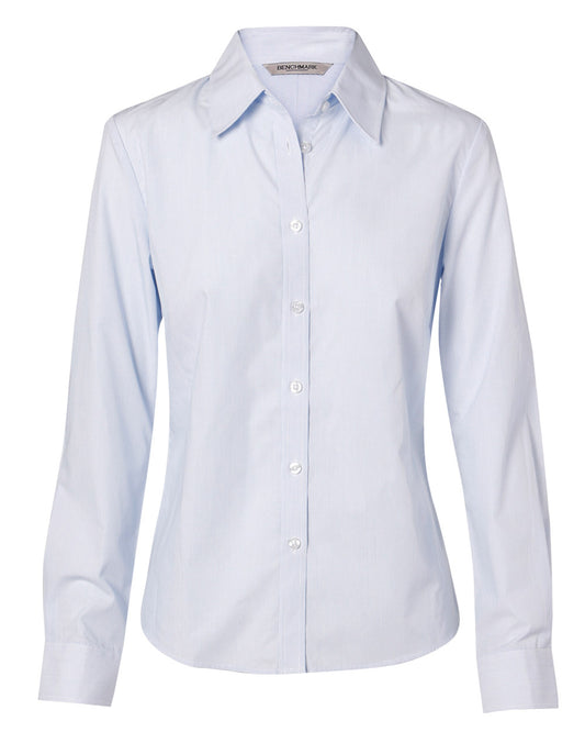 Women's Fine Stripe Long Sleeve Shirt - Pale Blue