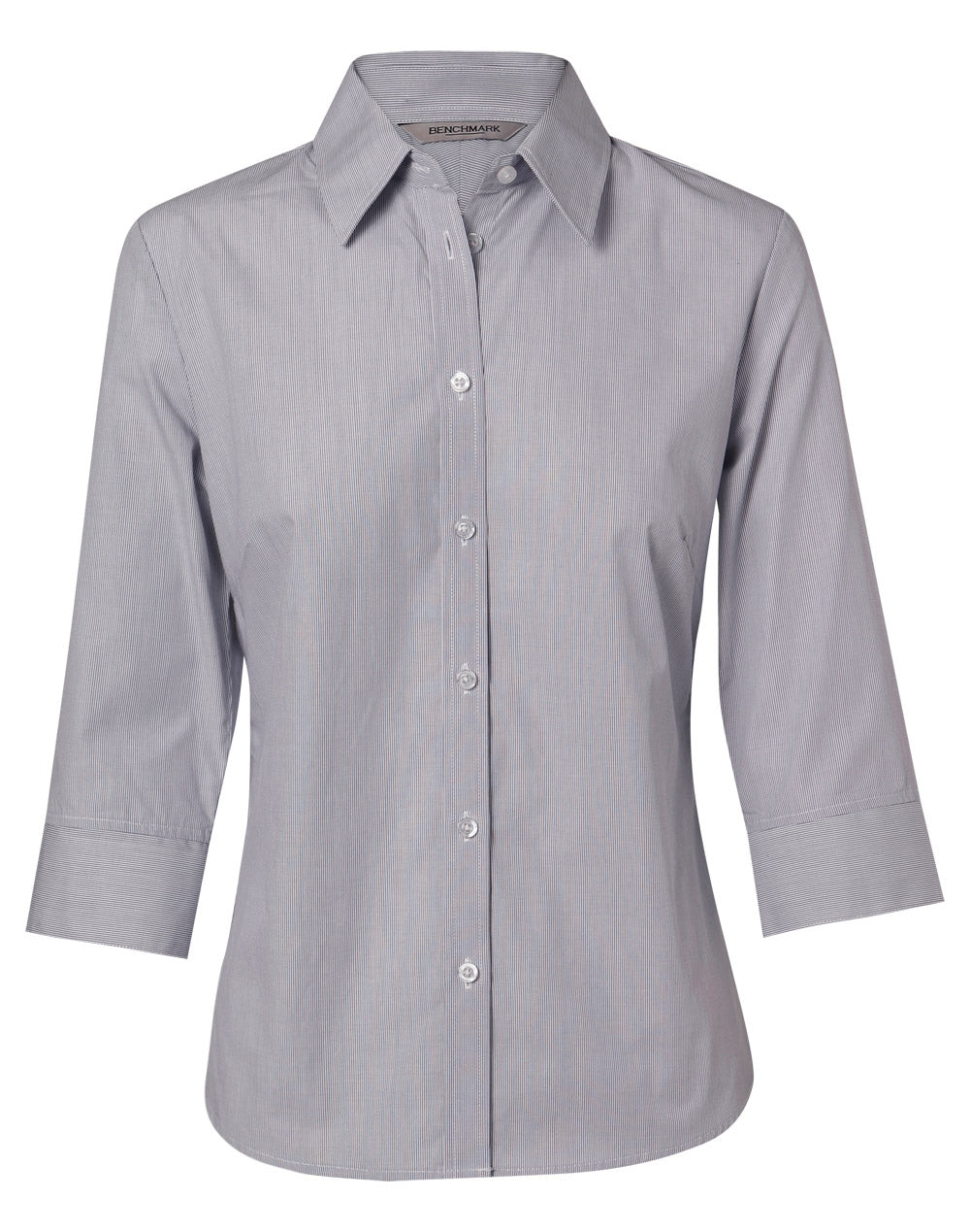 Women's Fine Stripe 3/4 Sleeve Shirt - Silver Grey